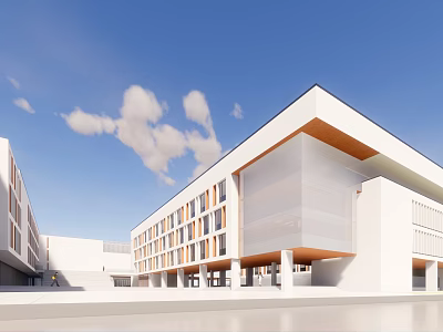 Modern White Multi storey Building With Glass Curtain Wall And Blue Sky 3d model