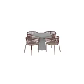 Four Red Woven Chairs With White Marble Round Table Dining Set 3d model