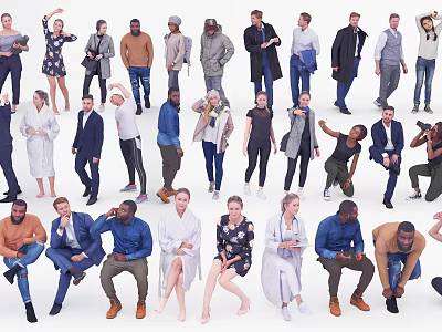 Group of Diverse People in Various Poses and Different Clothing Styles 3d model