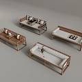 Modern Wooden Frame Sofas With Upholstered Cushions In Various Styles 3d model
