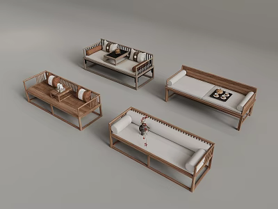 Modern Wooden Frame Sofas With Upholstered Cushions In Various Styles 3d model