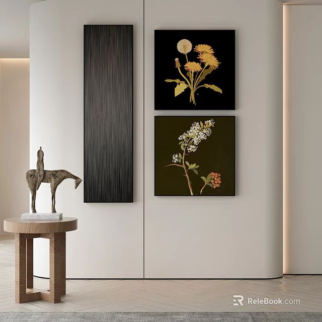 Abstract Paintings Decorate Modern Interior Wall 3d model