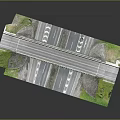 Modern Bridge Structure With Road Lanes Grass Areas And Street Lights