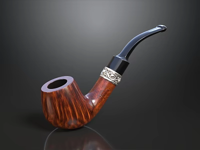 Elegant Wooden Smoking Pipe With Brown Grain And Silver Accent Design 3d model