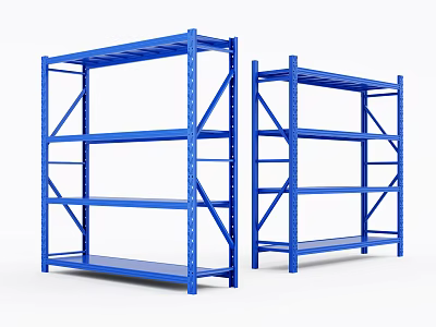 Sturdy Blue Metal Display Shelving Units With Multiple Storage Layers 3d model