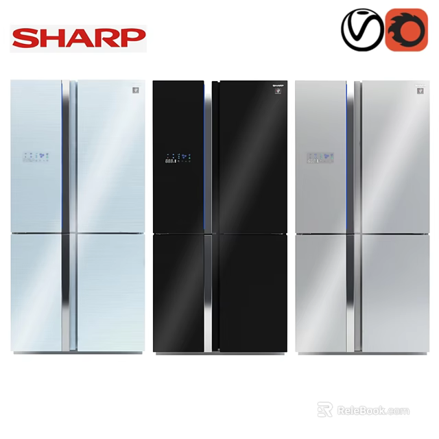 Modern Kitchen Four Door Refrigerators In Silver Black And White Finishes 3d model 