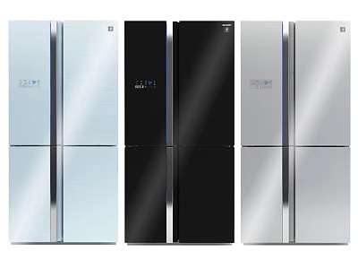 Modern Kitchen Four Door Refrigerators In Silver Black And White Finishes 3d model