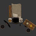 Rustic Stone Hearth Scene With Clay Pot Wooden Table And Buckets