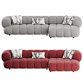 Modern Gray and Red Sectional Sofa with Rounded Arms and Patterned Pillows 3d model