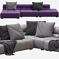 Modern Multi Seater Sofa With Gray Upholstery Soft Pillows And Throw Blanket 3d model
