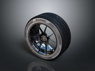 Car Tire With Paradis Brand Black Tread And Silver Alloy Wheel Design 3d model