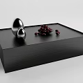 Black Wooden Coffee Table with Silver Spherical Decorations and Red Berries 3d model
