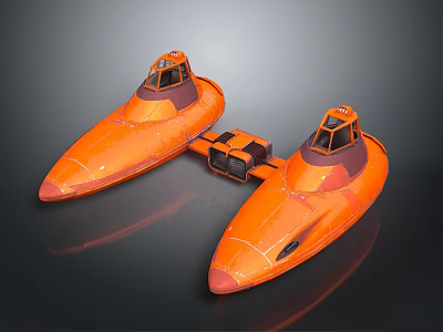 Orange Connected Twin Watercraft With Enclosed Cockpits And Modern Sleek Design 3d model
