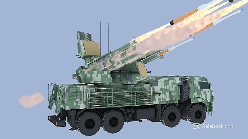 Military Functional Vehicle With Camouflage Paint Multi wheeled Missile Launcher System And Antennas 3d model 