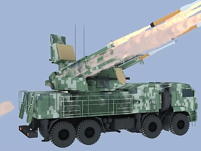 Military Functional Vehicle With Camouflage Paint Multi wheeled Missile Launcher System And Antennas 3d model