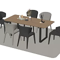 Modern Rectangular Dining Table Set with Grey and White Chairs and Light Rug 3d model
