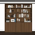 Modern Wooden Bookshelf With Multiple Shelves Books Decorations And Photo Frames