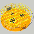 Circular Yellow Playground Equipment With Grid Fence Holes Slide And Climbing Net
