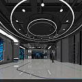 Futuristic High Tech Control Room With Large Interactive Screens Mechanical Ceiling And Staff Operating Panels 3d model