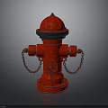 Red Fire Hydrant With Black Top And Chains On Gray Reflective Surface