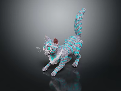 Game Movie Character Striped Cat with Blue Green Striped Fur Green Eyes and Pink Ears 3d model