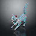 Game Movie Character Striped Cat with Blue Green Striped Fur Green Eyes and Pink Ears