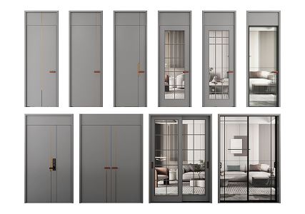 Modern swing door single door combination 3d model