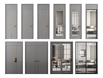 Modern swing door single door combination 3d model