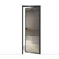 Modern Interior Door With Black Frame Vertical Striped Glass And Wooden Handle