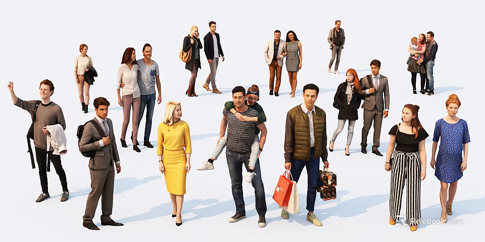 Diverse Group of People Walking Talking and Carrying Shopping Bags 3d model 