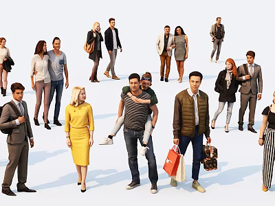 Diverse Group of People Walking Talking and Carrying Shopping Bags 3d model