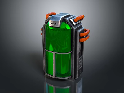 Modern Tech Device With Green Transparent Section And Orange Accents On Metallic Frame 3d model