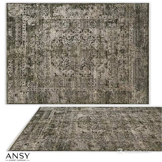 Classic Vintage Square Rug With Intricate Pattern And Distressed Neutral Tones 3d model 