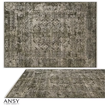 Classic Vintage Square Rug With Intricate Pattern And Distressed Neutral Tones 3d model