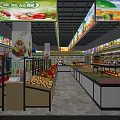 Supermarket Grocery Store Interior With Fresh Fruits Vegetables And Display Shelves