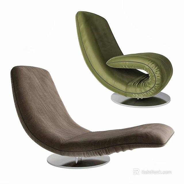 Modern Design Leisure Chairs Green and Brown Curved Back Upholstered Metal Round Base 3d model 