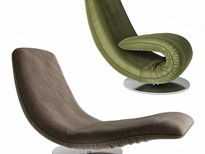 Modern Design Leisure Chairs Green and Brown Curved Back Upholstered Metal Round Base 3d model
