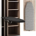 Modern Wooden Wardrobe Interior Featuring Shelves And Wall Mounted Ironing Board