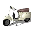 Vintage White Scooter With Black Seat Mirrors And Red Brake Caliper