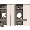 Modern Wardrobe Design With Mirror Bookshelf Lighting And Stool Decor 3d model