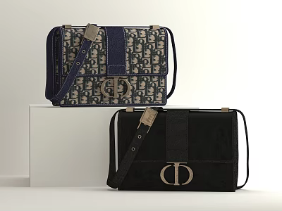 Stylish Crossbody Handbags With Patterned Fabric Black Suede And Metal Buckle Straps 3d model