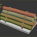 Stacked Wood Logs Tied With Rope Placed On White Stone Slab