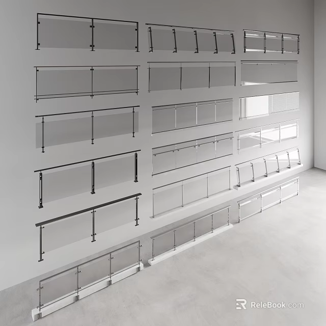 Modern Glass Railings With Metal Frames Sleek Design Various Styles For Interior Use 3d model 