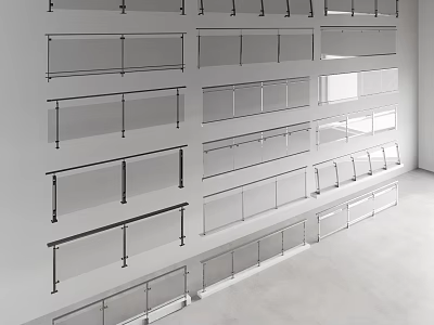 Modern Glass Railings With Metal Frames Sleek Design Various Styles For Interior Use 3d model