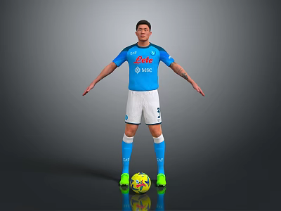 Man in Napoli Jersey White Shorts Blue Socks Green Football Boots Standing with Football 3d model