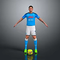 Man in Napoli Jersey White Shorts Blue Socks Green Football Boots Standing with Football