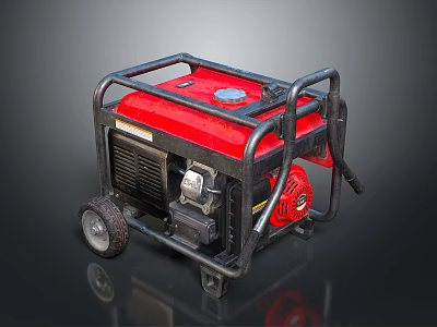 Portable Generator With Red Casing Black Frame Fuel Tank Engine And Wheels 3d model