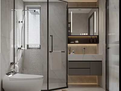 Elegant Modern Bathroom Interior With Glass Shower Enclosure Vanity Mirror And Lighting 3d model