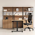 Modern Study Room Interior With Wooden Bookshelf Desk And Office Chair