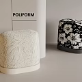 Poliform Modern Design Stools With Textured Light Surface And Black Floral Pattern 3d model